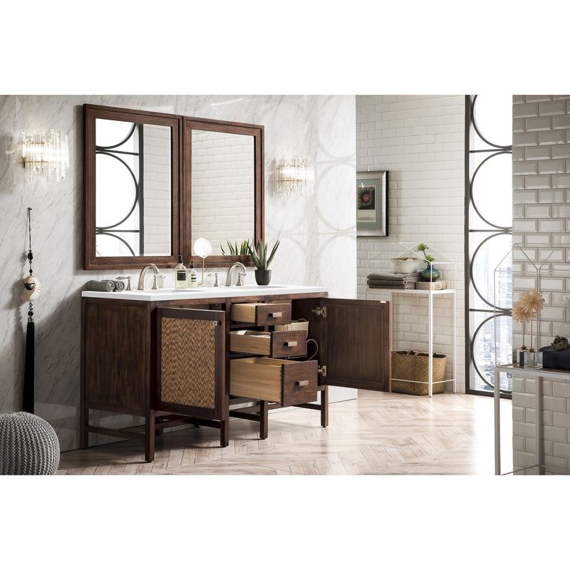 James Martin Addison 60" Double Vanity Cabinet Mid Century Acacia with 3 cm Classic White Quartz Top E444-V60D-MCA-3CLW