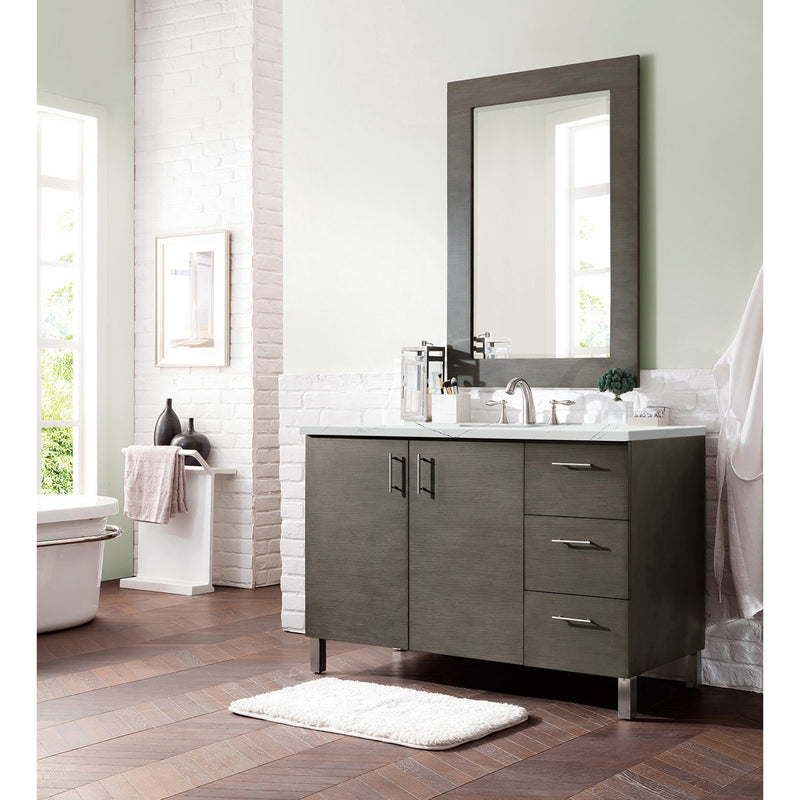 James Martin Metropolitan 48" Single Vanity Silver Oak with 3 cm Ethereal Noctis Quartz Top 850-V48-SOK-3ENC