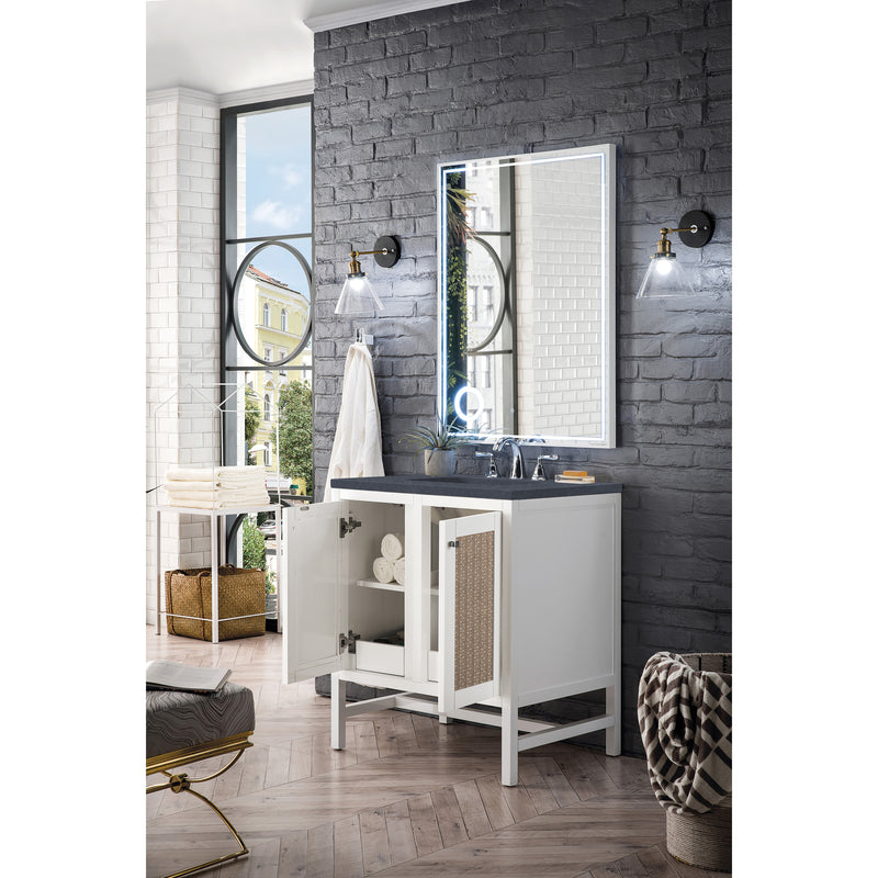 James Martin Addison 30" Single Vanity Cabinet with Doors Glossy White with 3 cm Charcoal Soapstone Quartz Top E445-V30-GW-3CSP