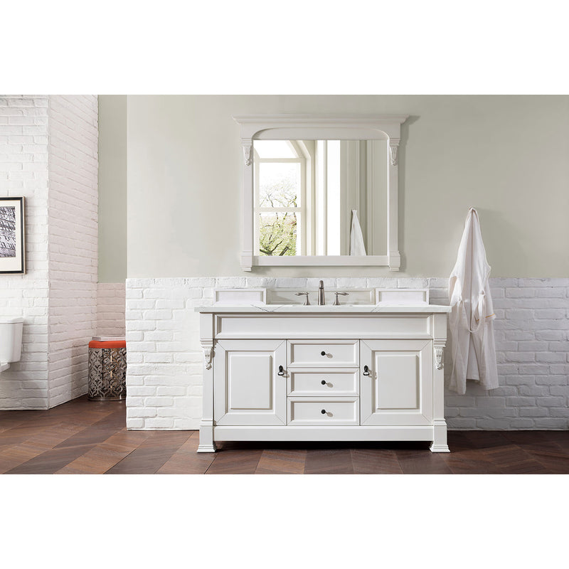 James Martin Brookfield 60" Bright White Single Vanity with 3 cm Ethereal Noctis Quartz Top 147-V60S-BW-3ENC