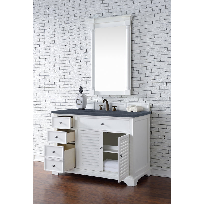 James Martin Savannah 48" Single Vanity Cabinet Bright White with 3 cm Charcoal Soapstone Quartz Top 238-104-V48-BW-3CSP