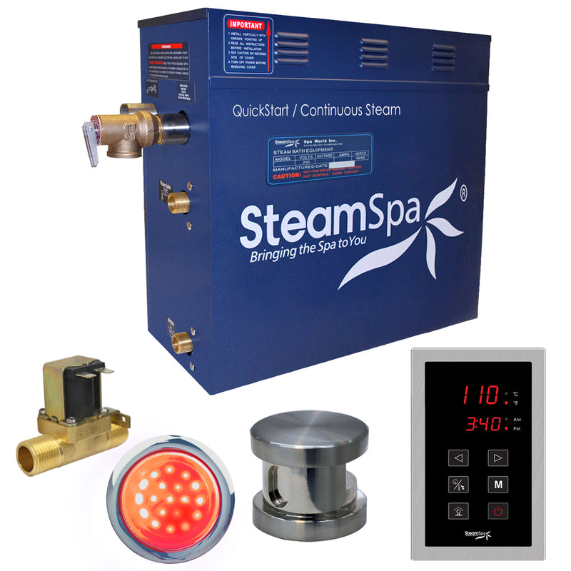 SteamSpa Indulgence 7.5 KW QuickStart Acu-Steam Bath Generator Package with Built-in Auto Drain in Brushed Nickel