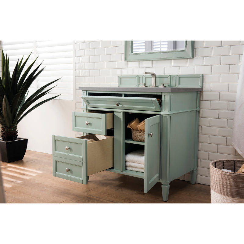 James Martin Brittany 36" Sage Green Single Vanity with 3 cm Gray Expo Quartz Top 650-V36-SGR-3GEX