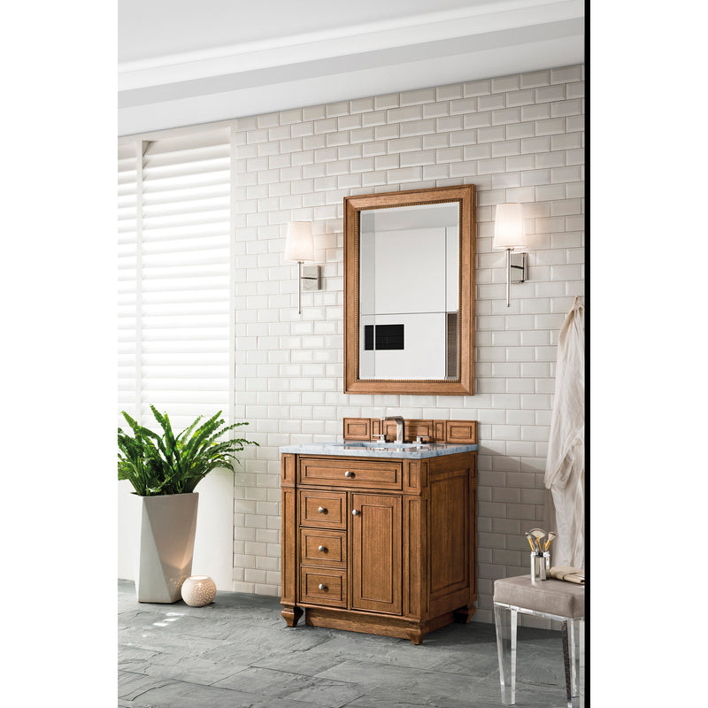 James Martin Bristol 30" Single Vanity Saddle Brown with 3 cm Arctic Fall Solid Surface Top 157-V30-SBR-3AF