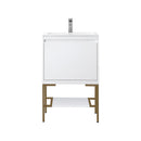 James Martin Milan 23.6" Single Vanity Cabinet Glossy White Radiant Gold with Glossy White Composite Top 801V23.6GWRGDGW