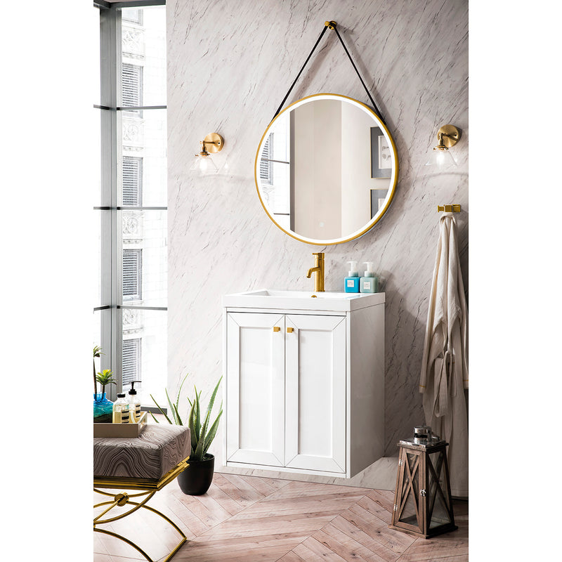 James Martin Chianti 24" Single Vanity Cabinet Glossy White with White Glossy Composite Countertop E303V24GWWG