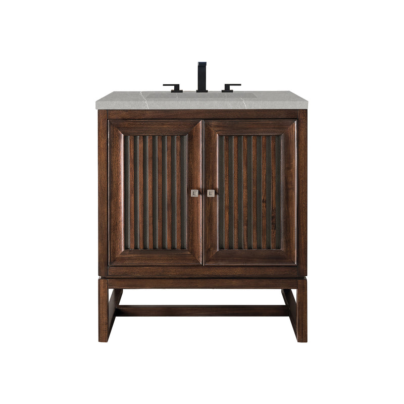 James Martin Athens 30" Single Vanity Cabinet Mid Century Acacia with 3 cm Eternal Serena Top E645-V30-MCA-3ESR