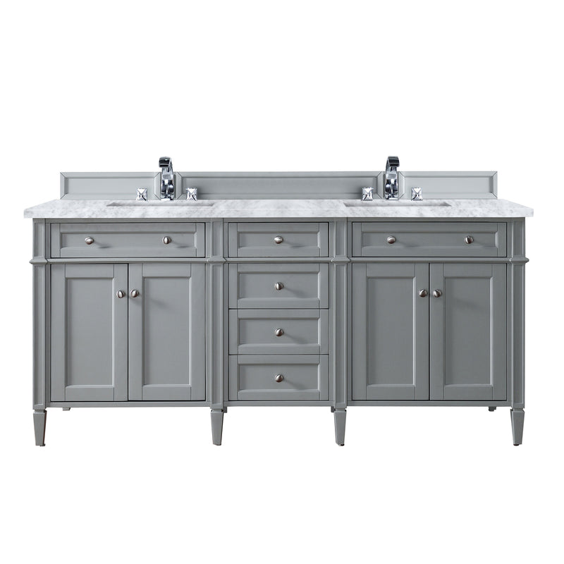 James Martin Brittany 72" Urban Gray Double Vanity with 3 cm Carrara Marble Top 650-V72-UGR-3CAR