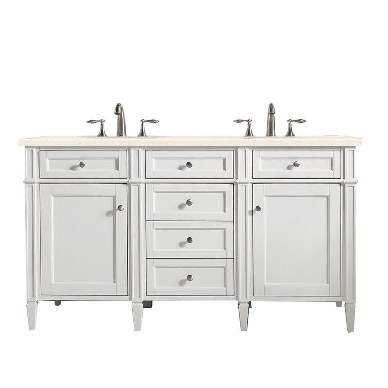 James Martin Brittany 60" Bright White Double Vanity with 3 cm Eternal Marfil Quartz Top 650-V60D-BW-3EMR