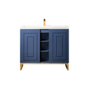 James Martin Alicante' 39.5" Single Vanity Cabinet Azure Blue Radiant Gold with White Glossy Composite Countertop E110V39.5AZBRGDWG