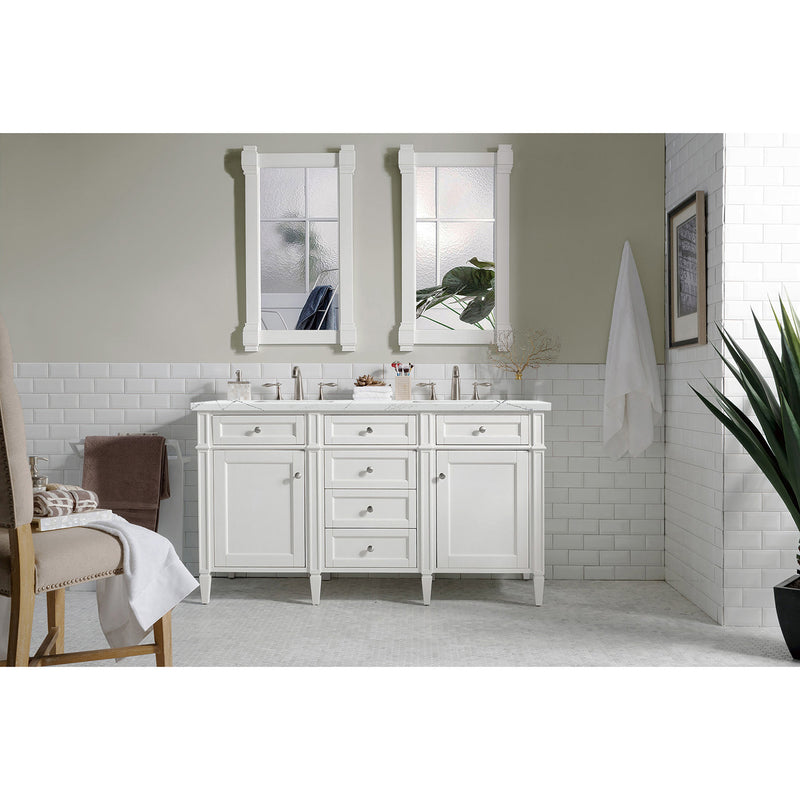 James Martin Brittany 60" Bright White Double Vanity with 3 cm Ethereal Noctis Quartz Top 650-V60D-BW-3ENC