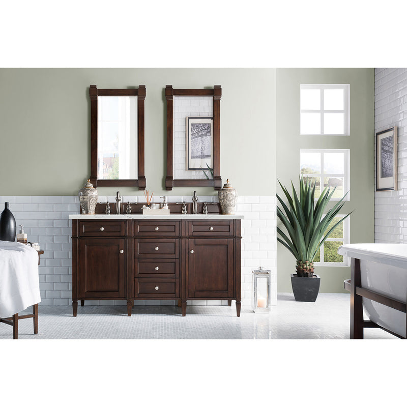 James Martin Brittany 60" Burnished Mahogany Double Vanity with 3 cm Ethereal Noctis Quartz Top 650-V60D-BNM-3ENC