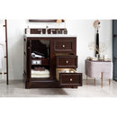 James Martin De Soto 36" Single Vanity Burnished Mahogany with 3 cm Classic White Quartz Top 825-V36-BNM-3CLW