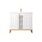 James Martin Alicante' 39.5" Single Vanity Cabinet Glossy White Radiant Gold with White Glossy Composite Countertop E110V39.5GWRGDWG