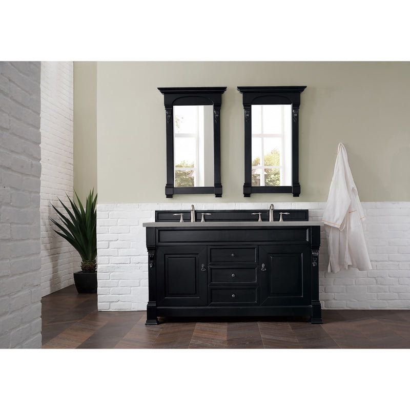 James Martin Brookfield 60" Antique Black Double Vanity with 3 cm Gray Expo Quartz Top 147-114-5631-3GEX