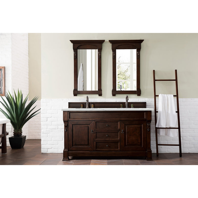 James Martin Brookfield 60" Burnished Mahogany Double Vanity with 3 cm Ethereal Noctis Quartz Top 147-114-5661-3ENC