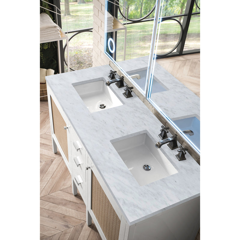 James Martin Addison 60" Double Vanity Cabinet Glossy White with 3 cm Carrara White Top E444-V60D-GW-3CAR