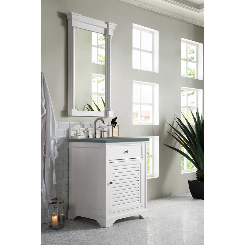 James Martin Savannah 26" Single Vanity Cabinet Bright White with 3 cm Cala Blue Quartz Top 238-104-V26-BW-3CBL