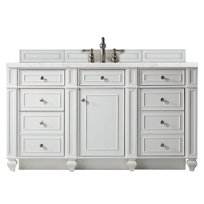 James Martin Bristol 60" Single Vanity Bright White with 3 cm Eternal Jasmine Pearl Quartz Top 157-V60S-BW-3EJP