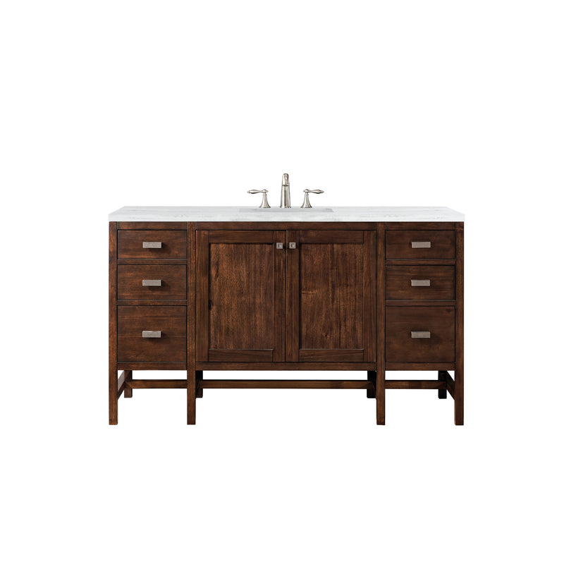 James Martin Addison 60" Single Vanity Cabinet Mid Century Acacia with 3 cm Arctic Fall Solid Surface Countertop E444-V60S-MCA-3AF