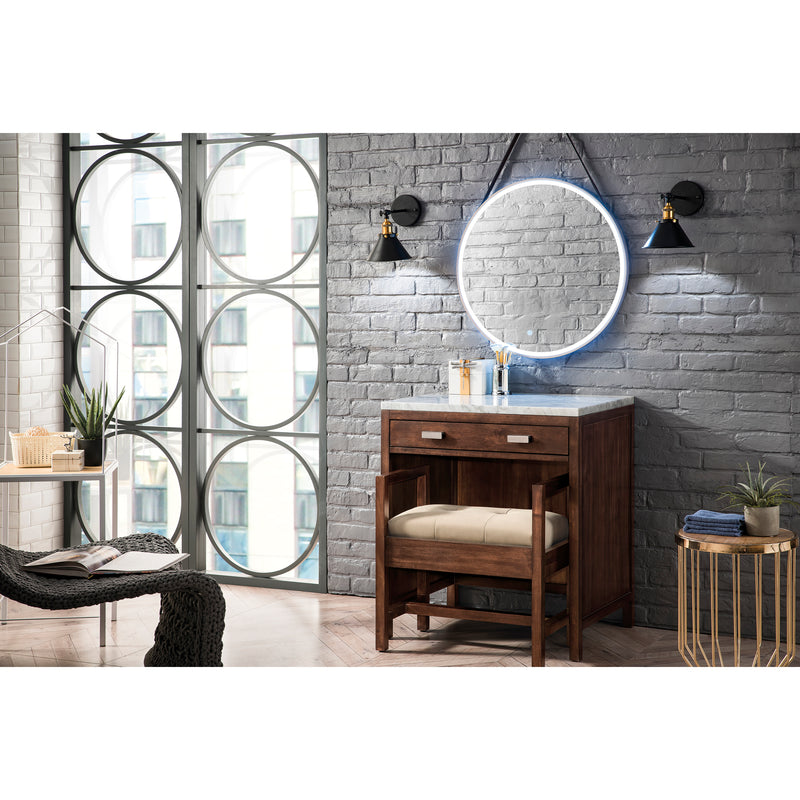James Martin Addison 30" Free-standing Countertop Unit Makeup Counter Mid Century Acacia with 3 cm Carrara Marble Top E444-CU30-MCA-3CAR