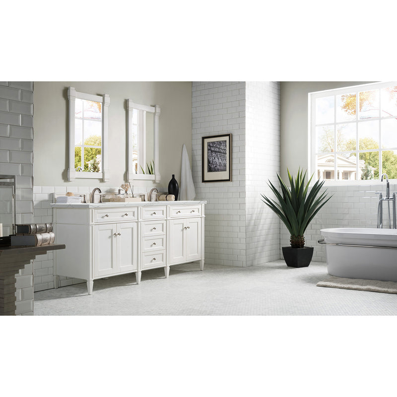 James Martin Brittany 72" Bright White Double Vanity with 3 cm Ethereal Noctis Quartz Top 650-V72-BW-3ENC