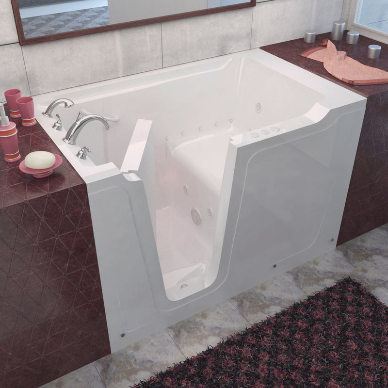 MediTub Walk-In 36" x 60" Left Drain White Whirlpool and Air Jetted Walk-In Bathtub