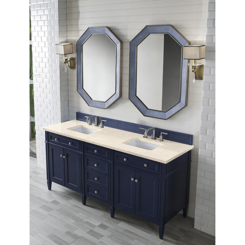 James Martin Brittany 72" Victory Blue Double Vanity with 3 cm Eternal Marfil Quartz Top 650-V72-VBL-3EMR