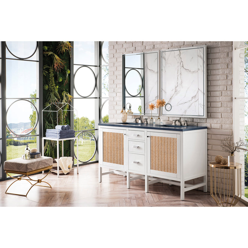 James Martin Addison 60" Double Vanity Cabinet Glossy White with 3 cm Charcoal Soapstone Quartz Top E444-V60D-GW-3CSP