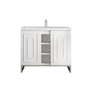 James Martin Alicante' 39.5" Single Vanity Cabinet Glossy White Brushed Nickel with White Glossy Resin Countertop E110-V39.5-GW-BNK-WG