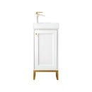 James Martin Chianti 16" Single Vanity Cabinet Glossy White Radiant Gold with White Glossy Resin Countertop E303-V16-GW-RGD-WG