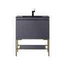 James Martin Milan 31.5" Single Vanity Cabinet Modern Gray Glossy Radiant Gold with Charcoal Black Composite Top 801V31.5MGGRGDCHB