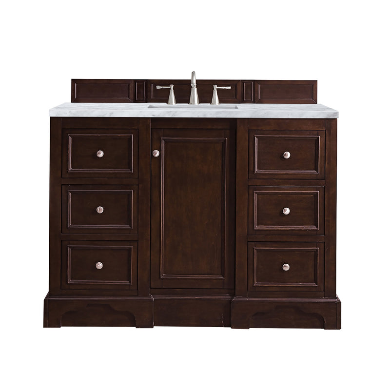 James Martin De Soto 48" Single Vanity Burnished Mahogany with 3 cm Carrara Marble Top 825-V48-BNM-3CAR