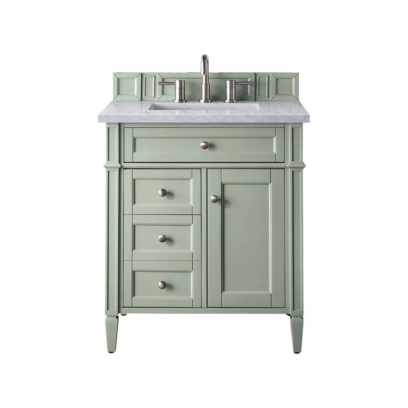 James Martin Brittany 30" Single Vanity Sage Green with 3 cm Carrara Marble Top 650-V30-SGR-3CAR