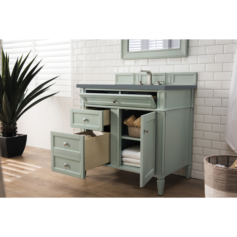 James Martin Brittany 36" Sage Green Single Vanity with 3 cm Cala Blue Quartz Top 650-V36-SGR-3CBL