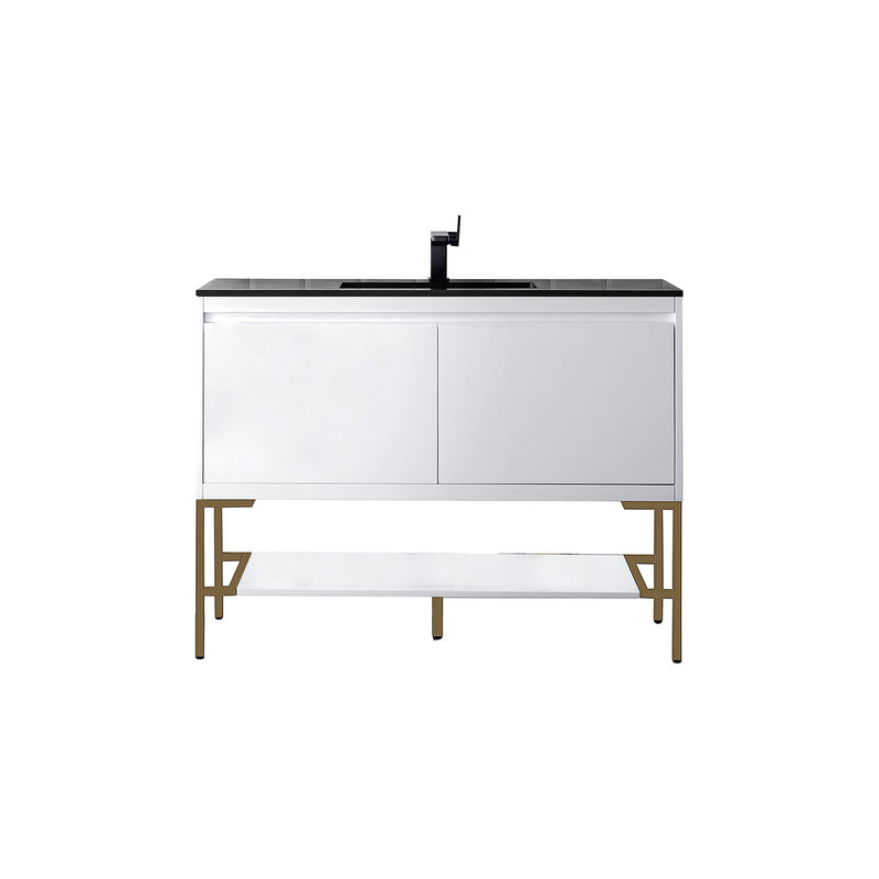 James Martin Milan 47.3" Single Vanity Cabinet Glossy White Radiant Gold with Charcoal Black Composite Top 801V47.3GWRGDCHB