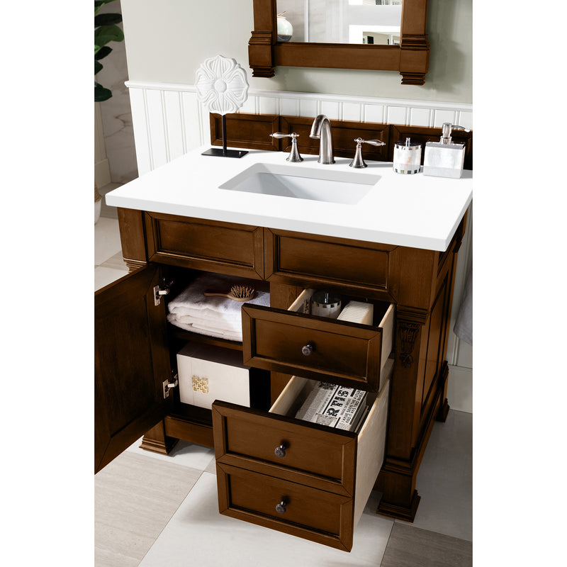 James Martin Brookfield 36" Country Oak Single Vanity with 3 cm Classic White Quartz Top 147-114-5576-3CLW