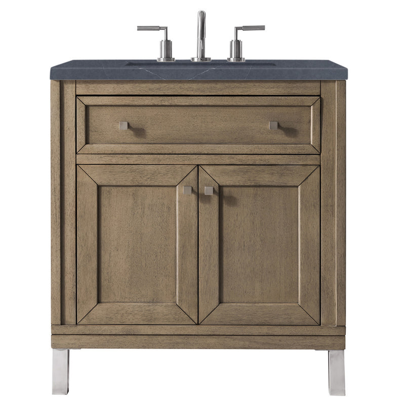 James Martin Chicago 30" Single Vanity Whitewashed Walnut with 3 cm Charcoal Soapstone Quartz Top 305-V30-WWW-3CSP