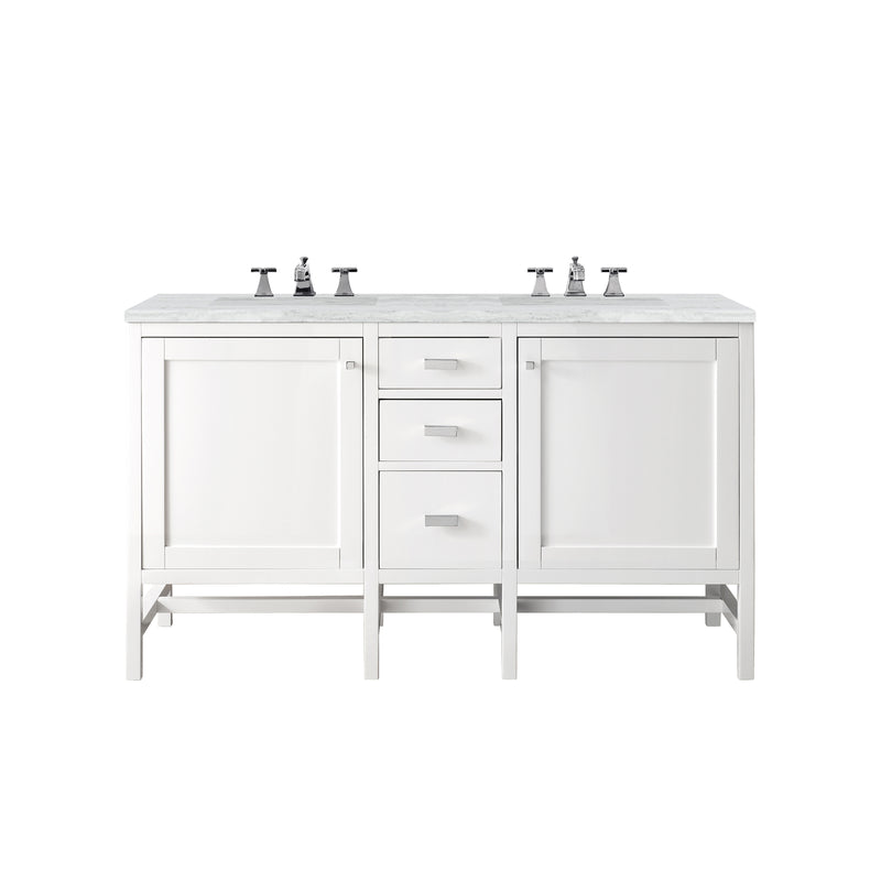 James Martin Addison 60" Double Vanity Cabinet Glossy White with 3 cm Arctic Fall Solid Surface Countertop E444-V60D-GW-3AF