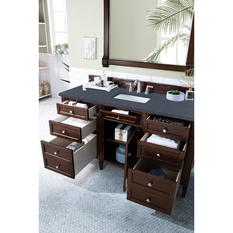 James Martin Brittany 60" Burnished Mahogany Single Vanity with 3 cm Charcoal Soapstone Quartz Top 650-V60S-BNM-3CSP