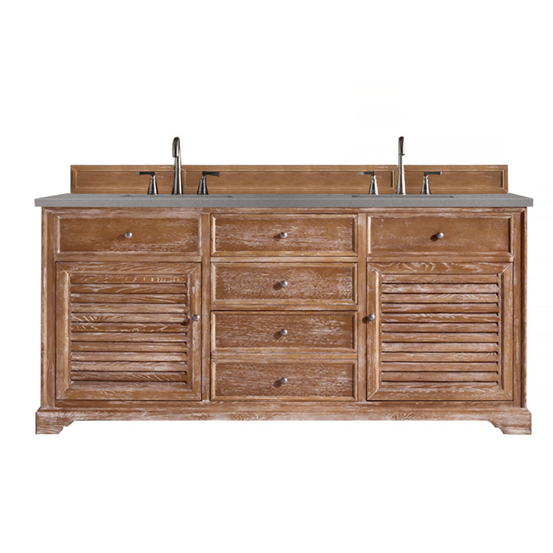 James Martin Savannah 72" Double Vanity Cabinet Driftwood with 3 cm Grey Expo Quartz Top 238-104-5711-3GEX