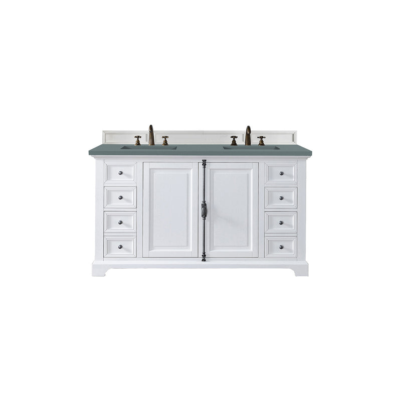 James Martin Providence 60" Double Vanity Cabinet Bright White with 3 cm Cala Blue Quartz Top 238-105-V60D-BW-3CBL