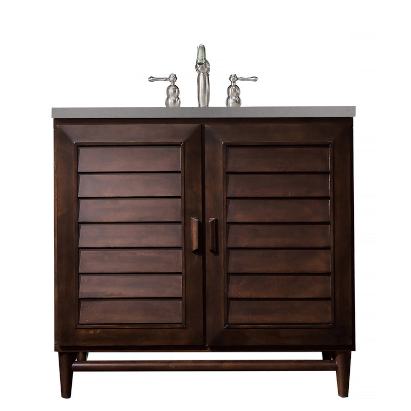 James Martin Portland 36" Single Vanity Burnished Mahogany with 3 cm Grey Expo Quartz Top 620-V36-BNM-3GEX