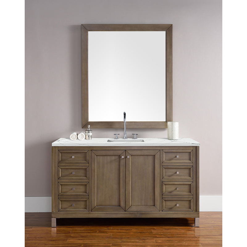 James Martin Chicago 60" Single Vanity Whitewashed Walnut with 3 cm Ethereal Noctis Quartz Top 305-V60S-WWW-3ENC