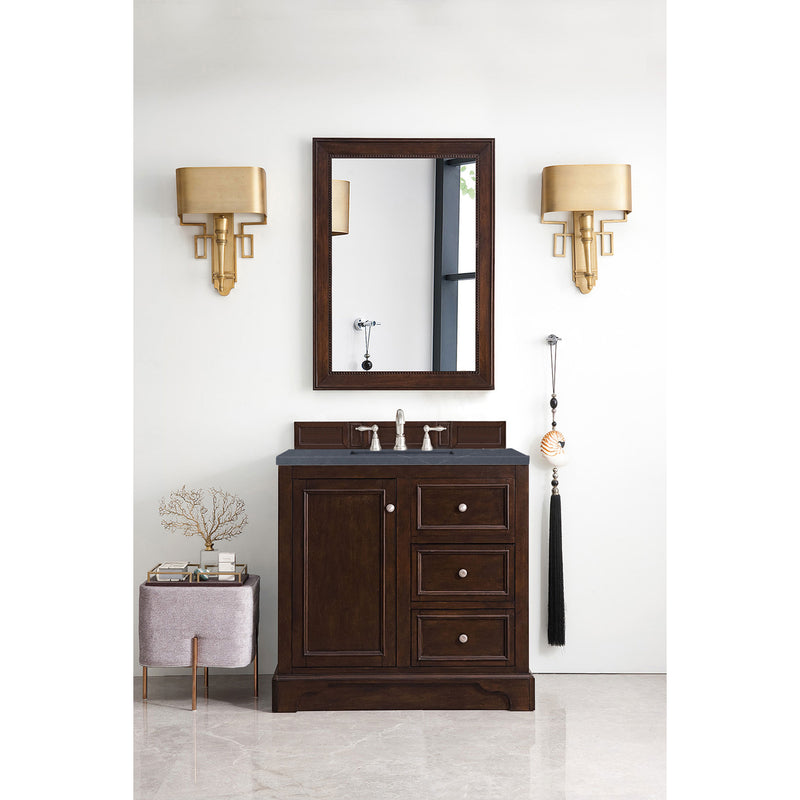 James Martin De Soto 36" Single Vanity Burnished Mahogany with 3 cm Charcoal Soapstone Quartz Top 825-V36-BNM-3CSP