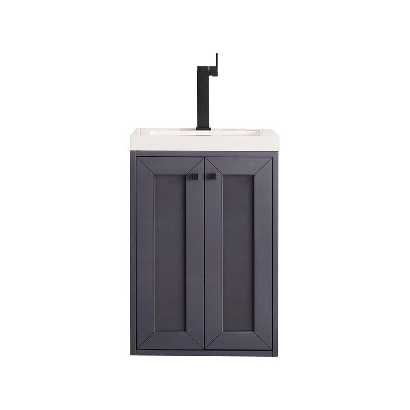 James Martin Chianti 20" Single Vanity Cabinet Mineral Grey with White Glossy Composite Countertop E303V20MGWG