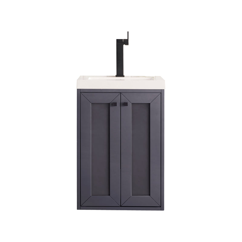James Martin Chianti 20" Single Vanity Cabinet Mineral Grey with White Glossy Resin Countertop E303-V20-MG-WG