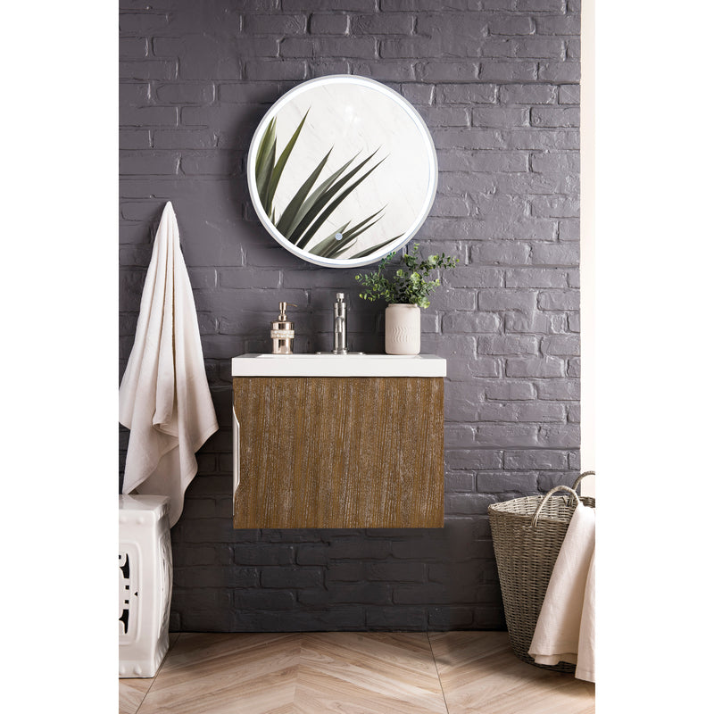 James Martin Columbia 24" Single Vanity Cabinet Latte Oak with White Glossy Resin Countertop 388-V24-LTO-WG