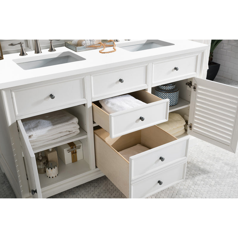 James Martin Savannah 60" Double Vanity Cabinet Bright White with 3 cm Classic White Quartz Top 238-104-V60D-BW-3CLW