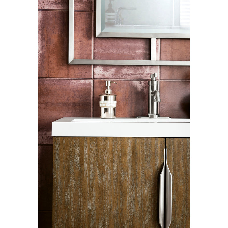 James Martin Columbia 31.5" Single Vanity Cabinet Latte Oak Brushed Nickel with White Glossy Resin Countertop 388-V31.5-LTO-BNK-WG